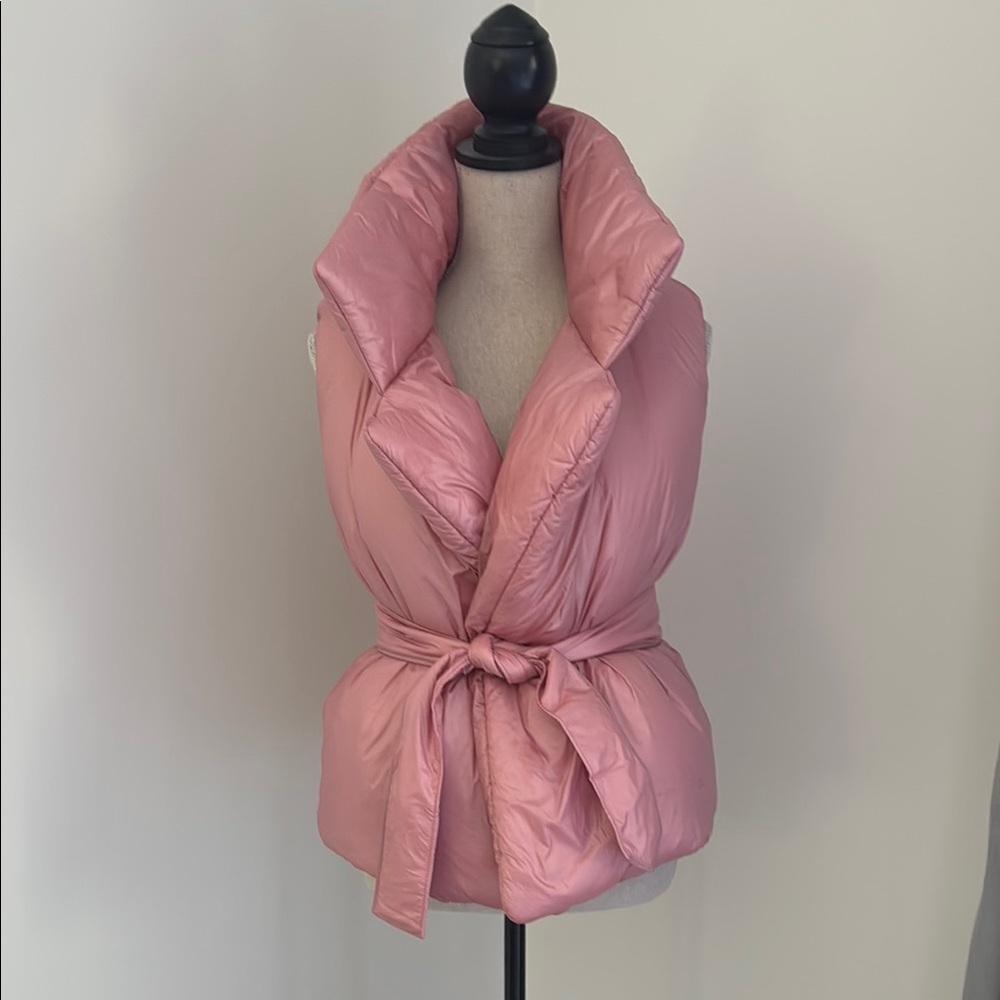 Pink Puffer Vest with Tie Waist